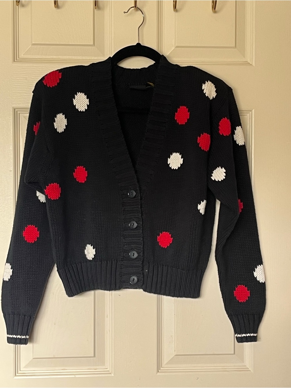 VTG 90'S Liz Claiborne PS Black Cotton Cardigan/Red & White Polka Dots